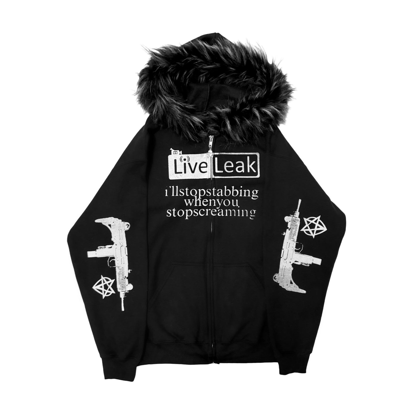 Live Leak Fur Hoodie Black