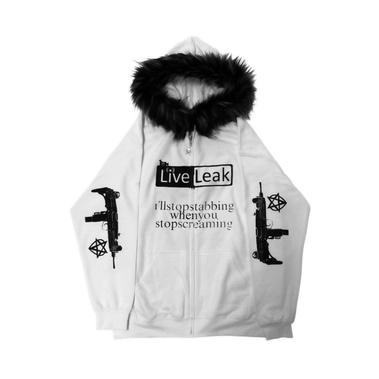 Live Leak Fur Hoodie White