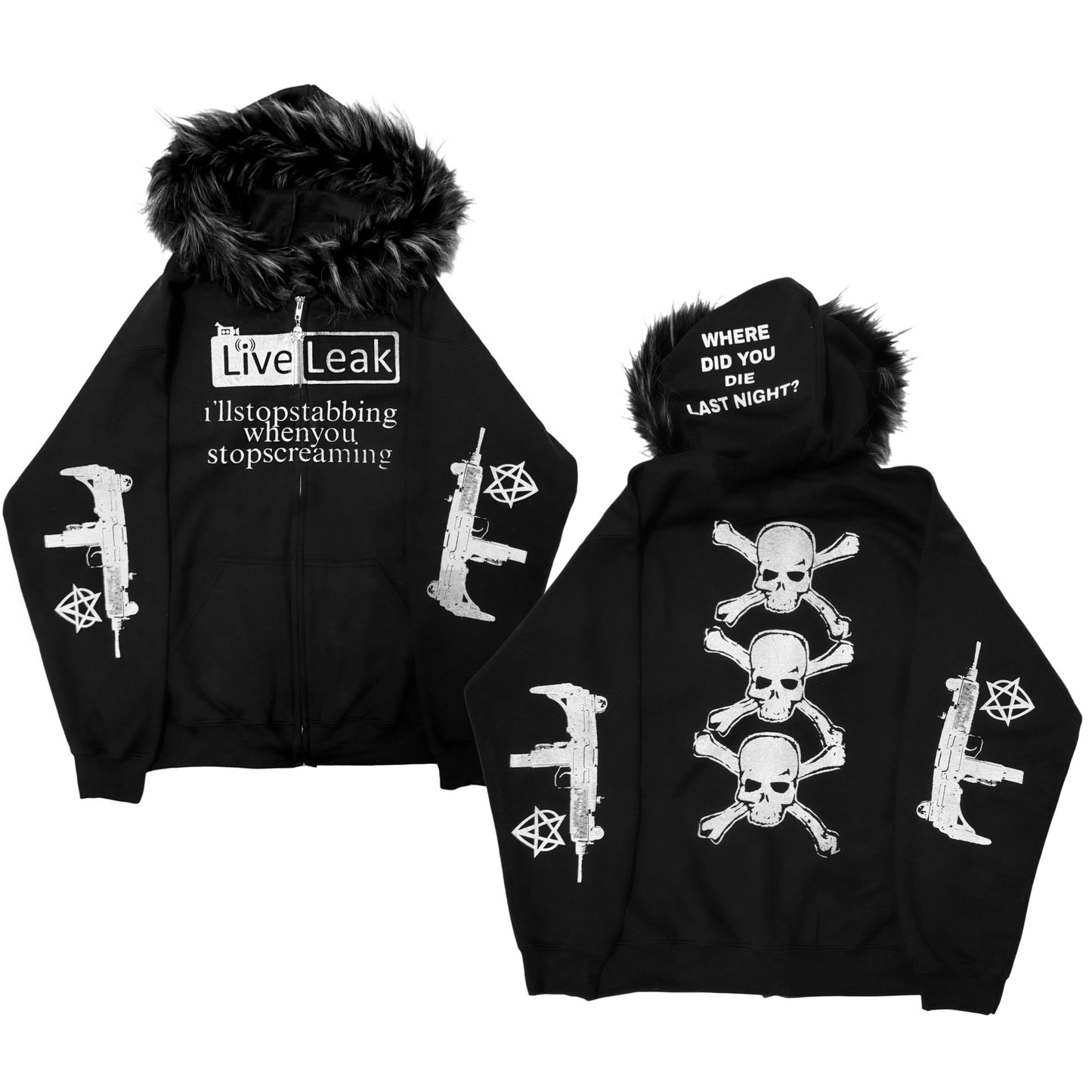 Live Leak Fur Hoodie Black