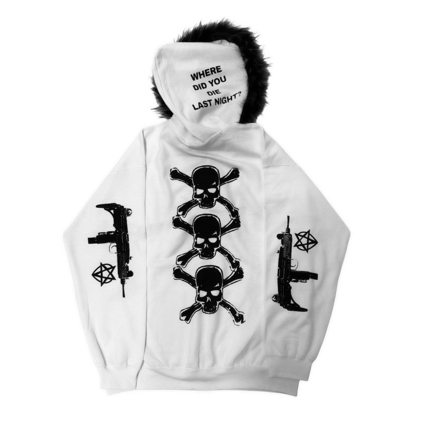 Live Leak Fur Hoodie White