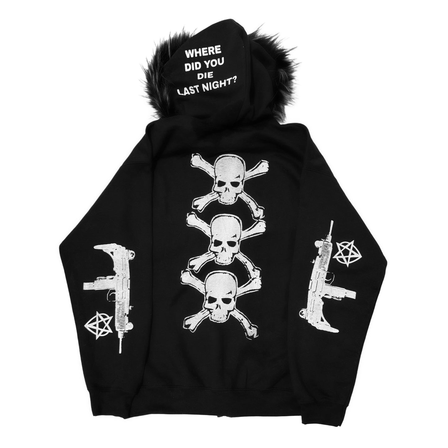 Live Leak Fur Hoodie Black