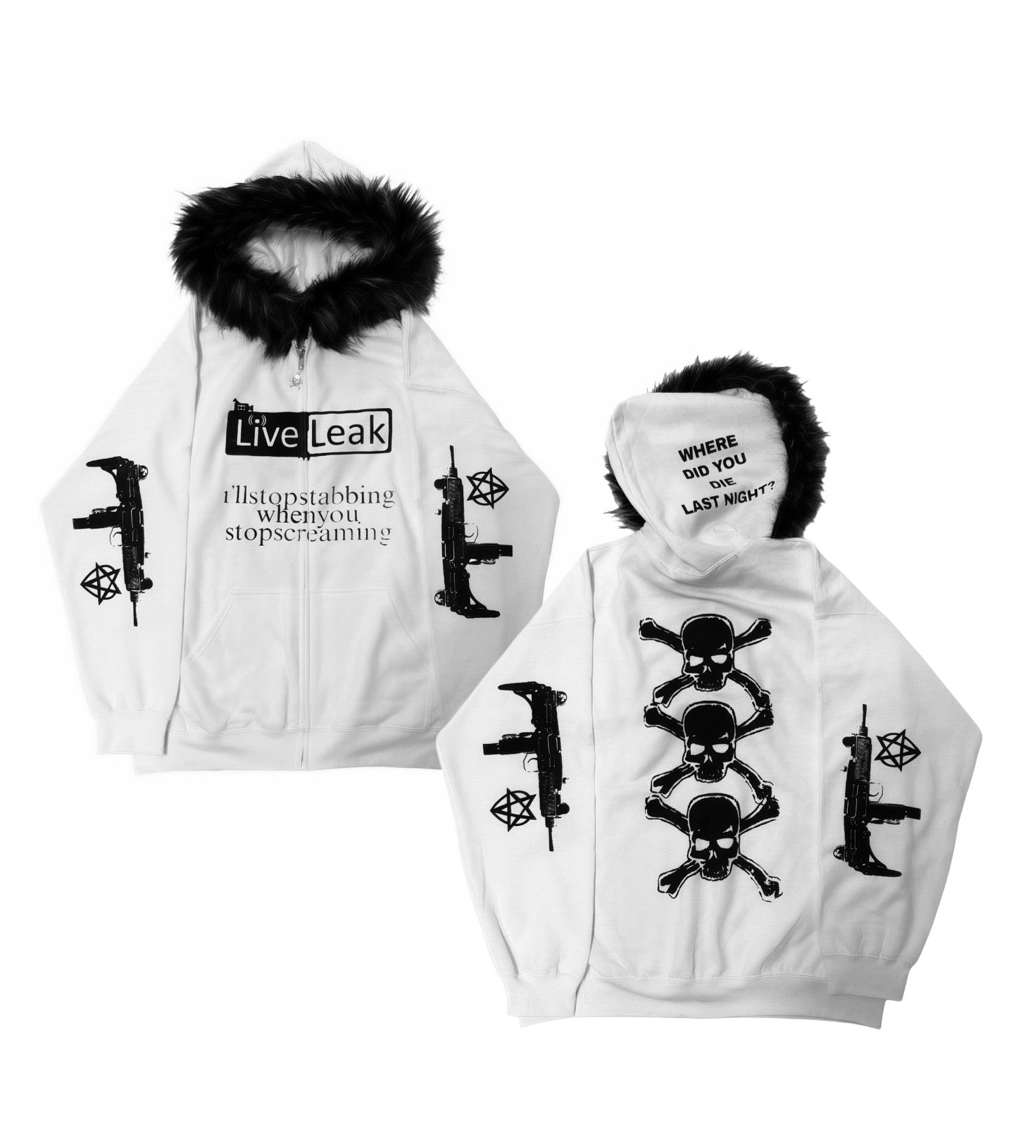 Live Leak Fur Hoodie White