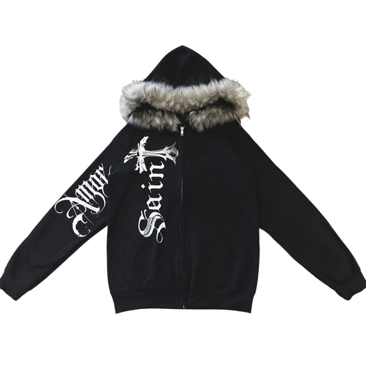 ♡ Multi-Print Fur Zip Up Hoodie ♡