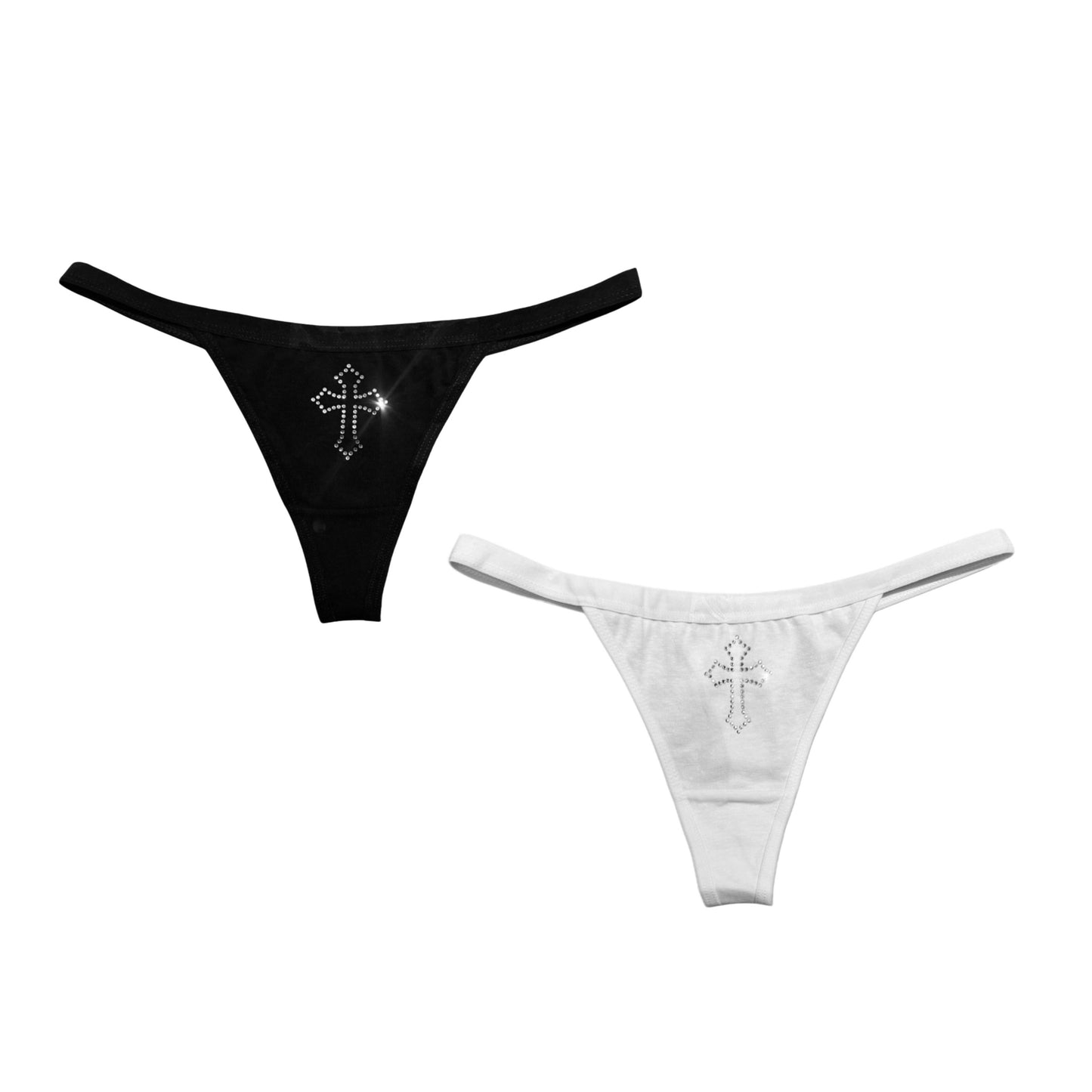Rhinestone Cross Thong Set