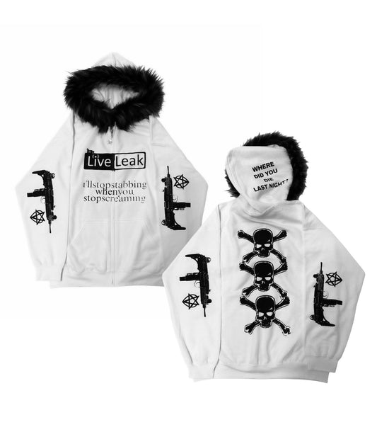 Live Leak Fur Hoodie White