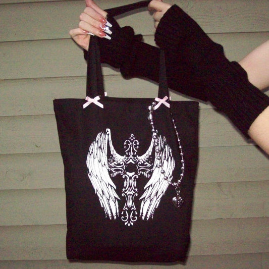 Angel Wing Cross Canvas Tote Bag